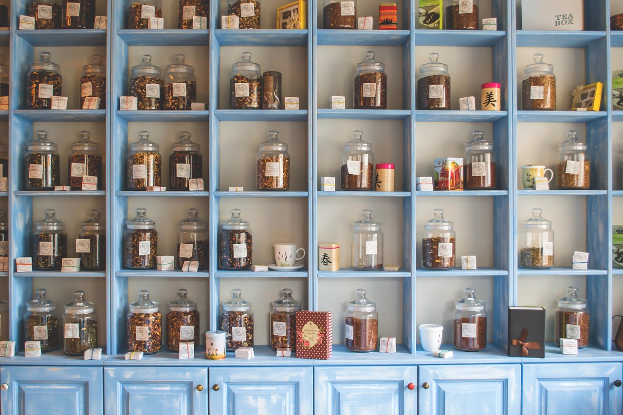 Medicine cabinet with well-organized medication containers